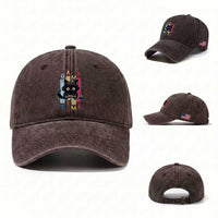 Game Time Washed Cotton Baseball Cap Cute Black Cat Gamer Lover Gift