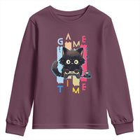 Game Time Youth Sweatshirt Cute Black Cat Gamer Lover Gift - Wonder Print Shop