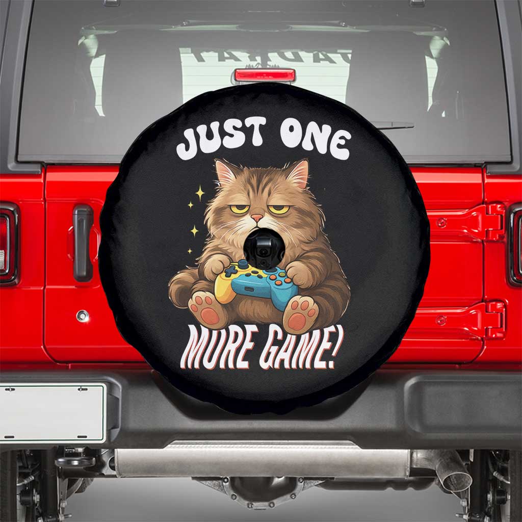 Just One More Game Spare Tire Cover Funny Lazy Cat Playing Video Game - Wonder Print Shop