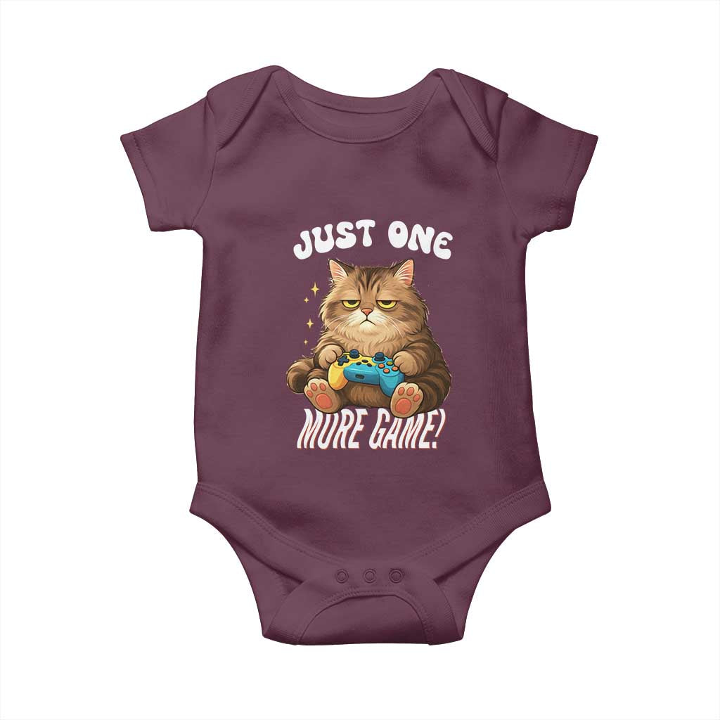 Just One More Game Baby Onesie Funny Lazy Cat Playing Video Game - Wonder Print Shop