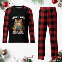 Just One More Game Plaid Pajama Set Funny Lazy Cat Playing Video Game - Wonder Print Shop