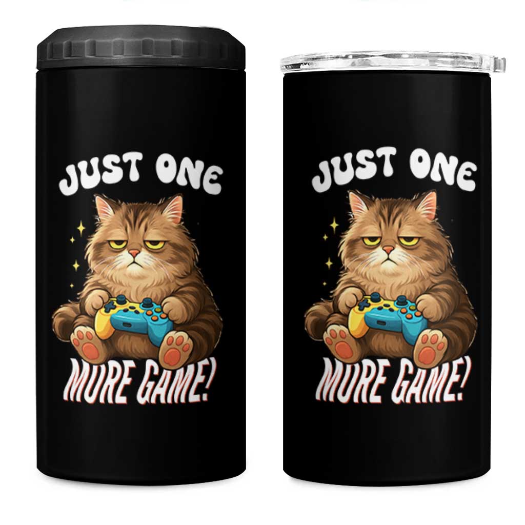 Just One More Game 4 in 1 Can Cooler Tumbler Funny Lazy Cat Playing Video Game
