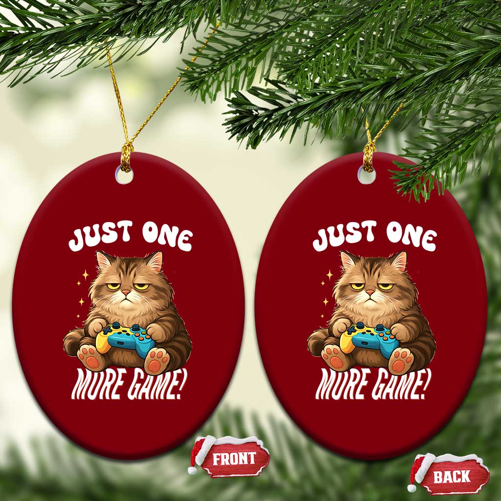 Just One More Game Ceramic Ornament Funny Lazy Cat Playing Video Game - Wonder Print Shop