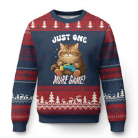 Just One More Game Ugly Christmas Sweater Funny Lazy Cat Playing Video Game - Wonder Print Shop