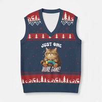 Just One More Game V-Neck Knit Sweater Vest Funny Lazy Cat Playing Video Game - Wonder Print Shop