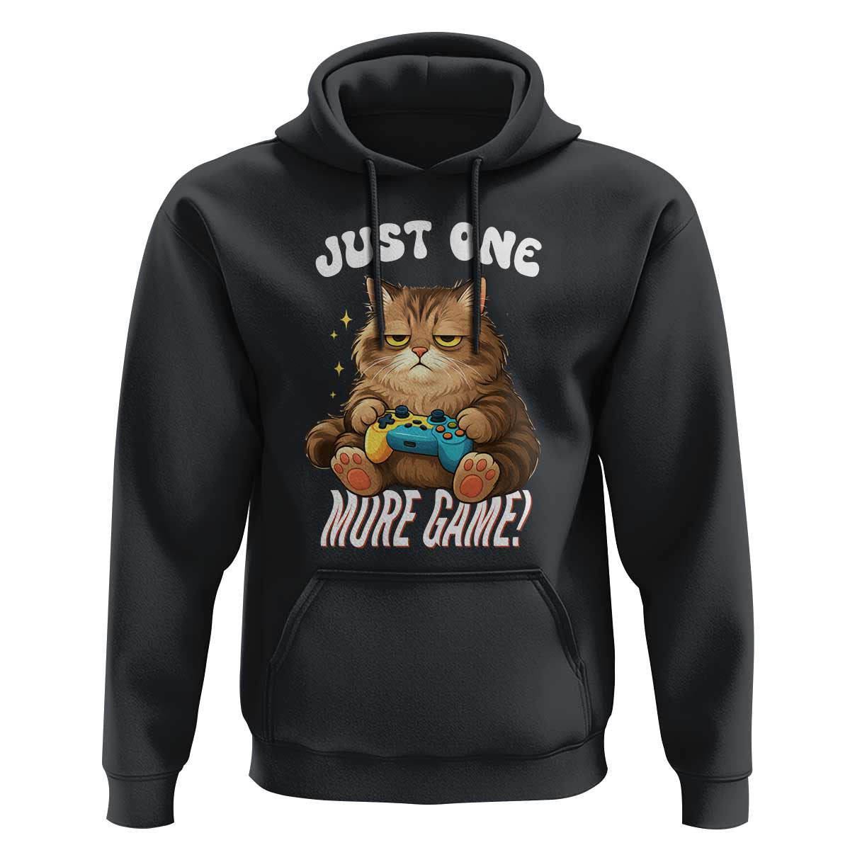 Just One More Game Hoodie Funny Lazy Cat Playing Video Game - Wonder Print Shop
