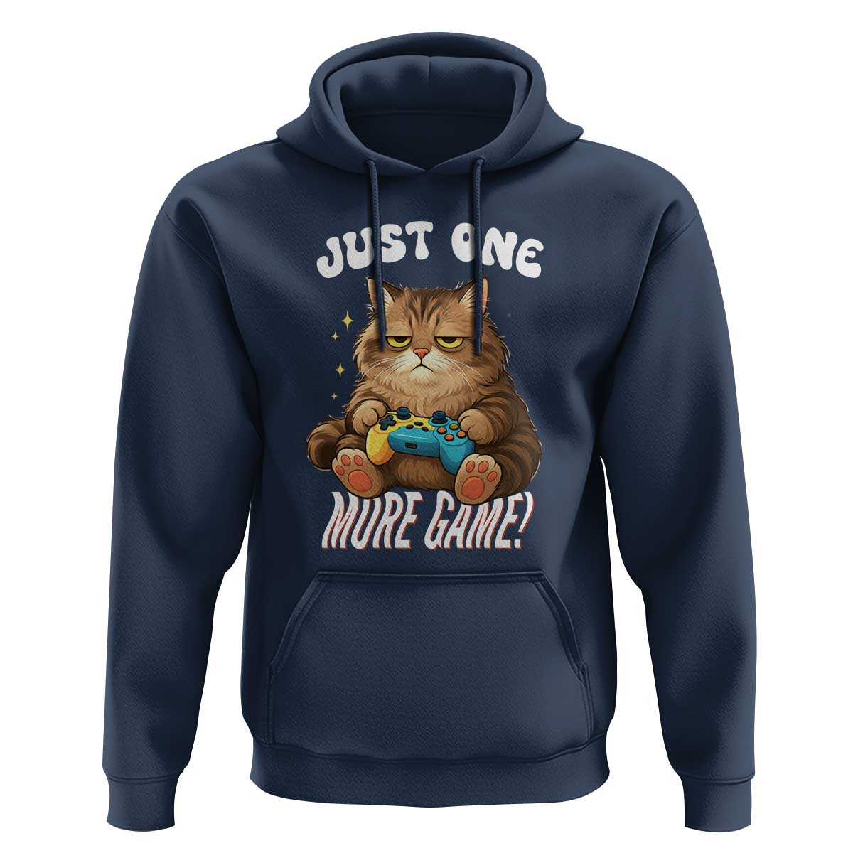 Just One More Game Hoodie Funny Lazy Cat Playing Video Game - Wonder Print Shop