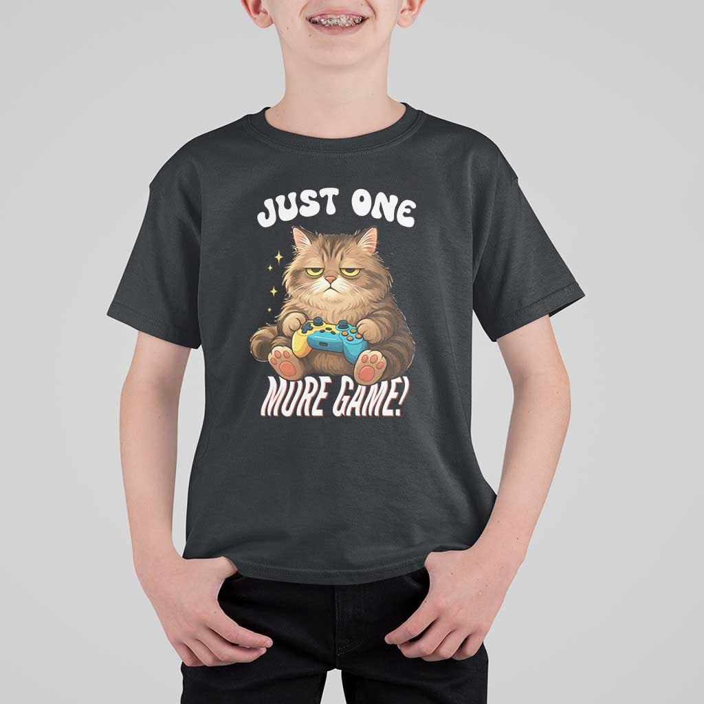 Just One More Game T Shirt For Kid Funny Lazy Cat Playing Video Game - Wonder Print Shop
