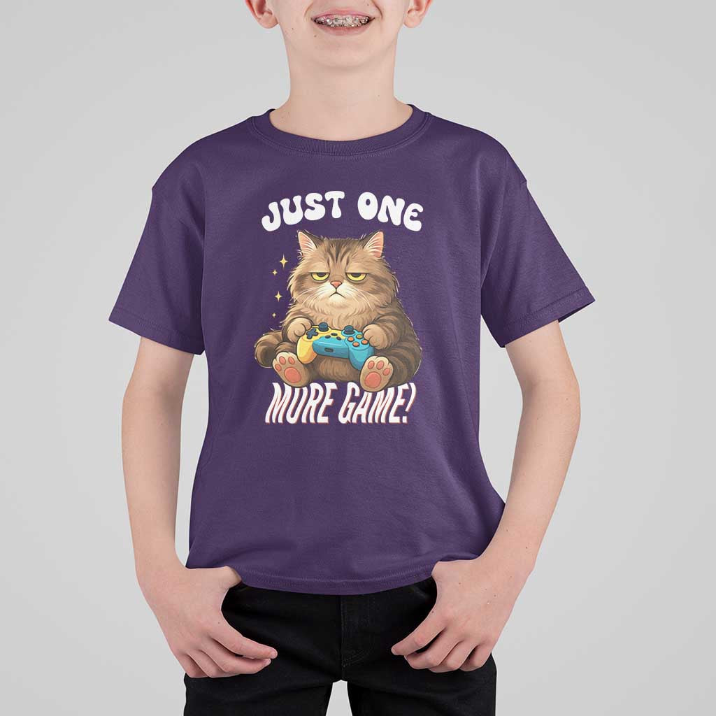 Just One More Game T Shirt For Kid Funny Lazy Cat Playing Video Game - Wonder Print Shop