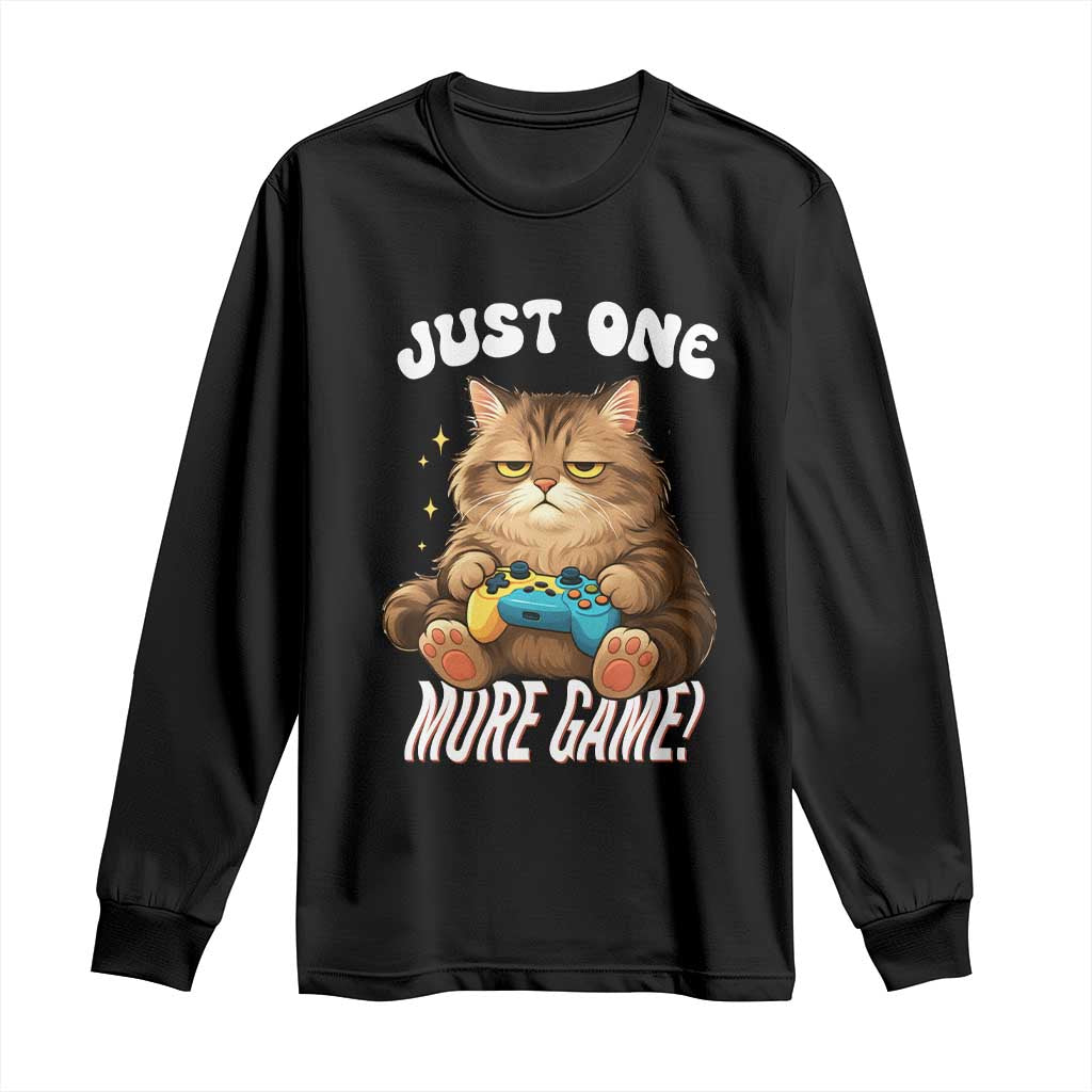 Just One More Game Long Sleeve Shirt Funny Lazy Cat Playing Video Game - Wonder Print Shop