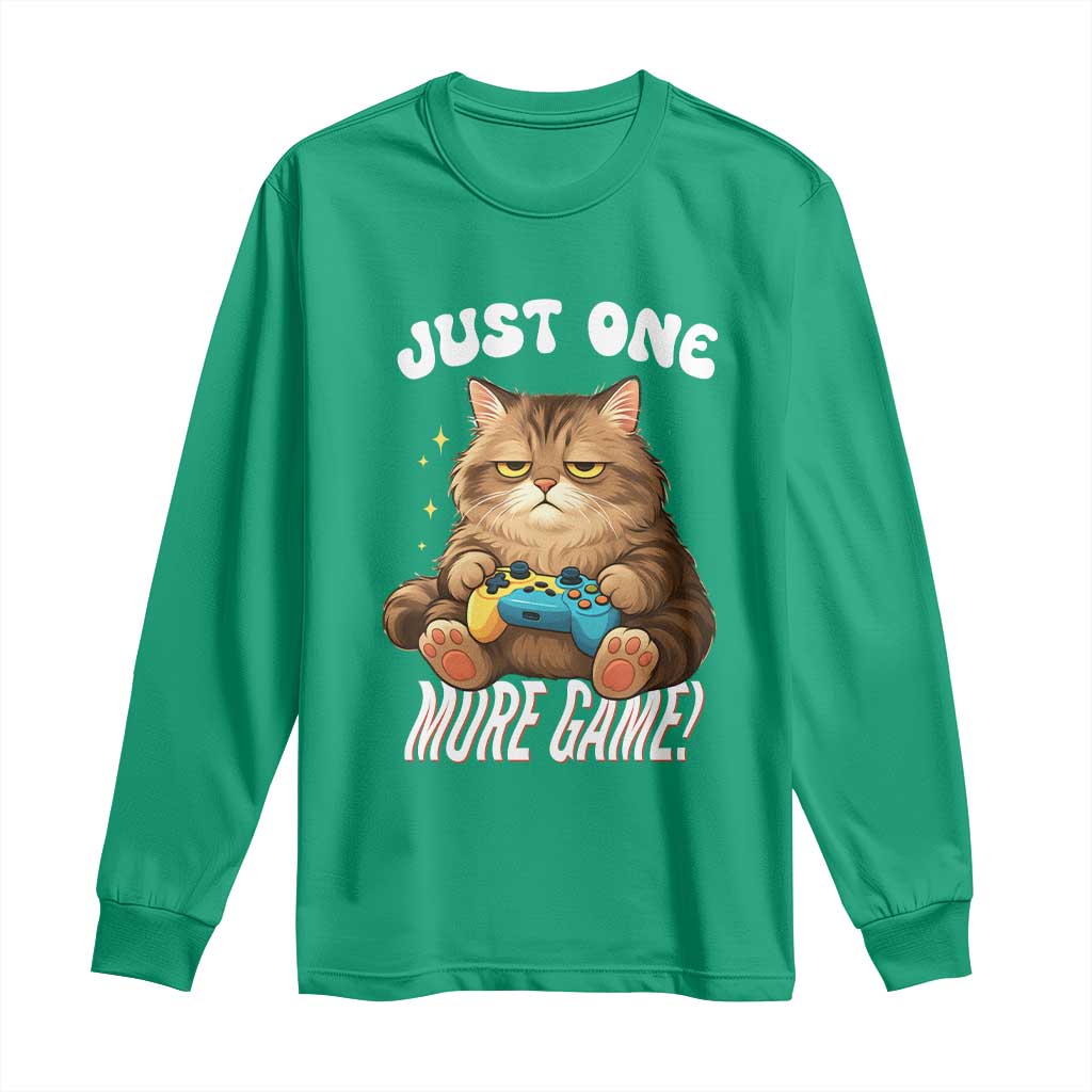 Just One More Game Long Sleeve Shirt Funny Lazy Cat Playing Video Game - Wonder Print Shop
