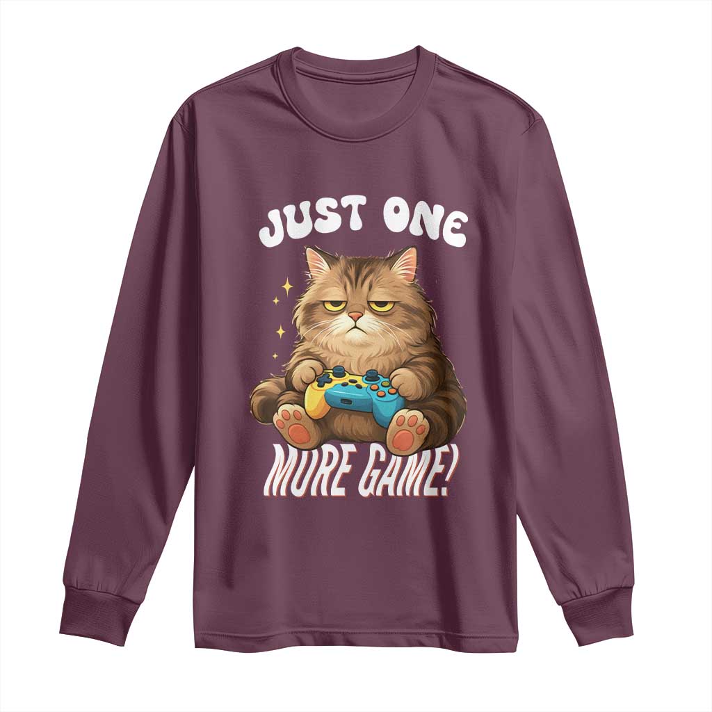 Just One More Game Long Sleeve Shirt Funny Lazy Cat Playing Video Game - Wonder Print Shop