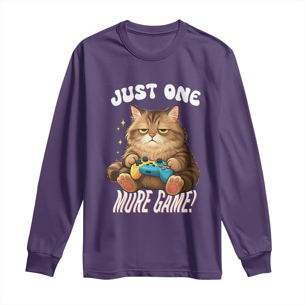 Just One More Game Long Sleeve Shirt Funny Lazy Cat Playing Video Game - Wonder Print Shop