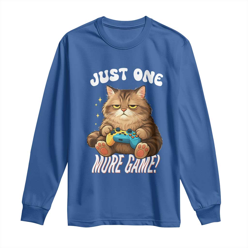 Just One More Game Long Sleeve Shirt Funny Lazy Cat Playing Video Game - Wonder Print Shop