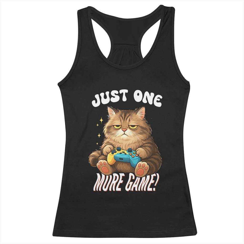 Just One More Game Racerback Tank Top Funny Lazy Cat Playing Video Game - Wonder Print Shop