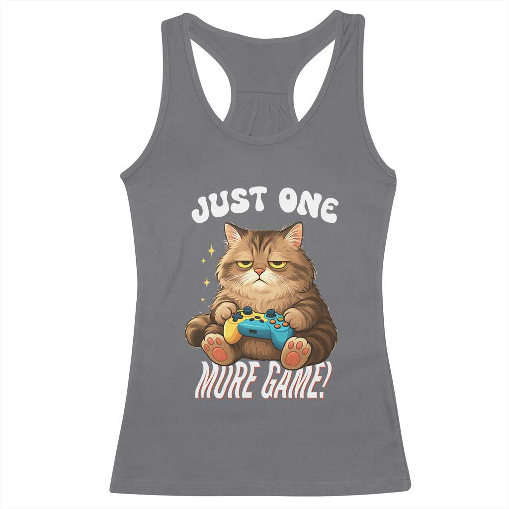 Just One More Game Racerback Tank Top Funny Lazy Cat Playing Video Game - Wonder Print Shop
