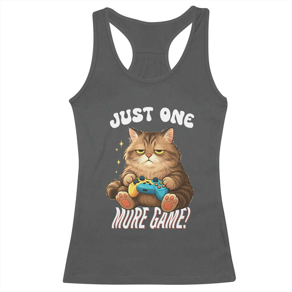 Just One More Game Racerback Tank Top Funny Lazy Cat Playing Video Game - Wonder Print Shop