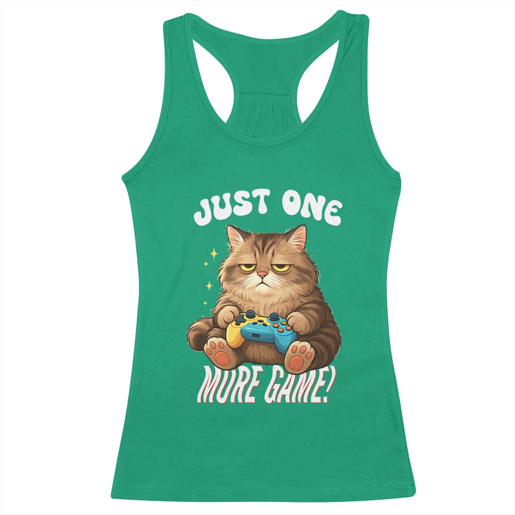 Just One More Game Racerback Tank Top Funny Lazy Cat Playing Video Game - Wonder Print Shop