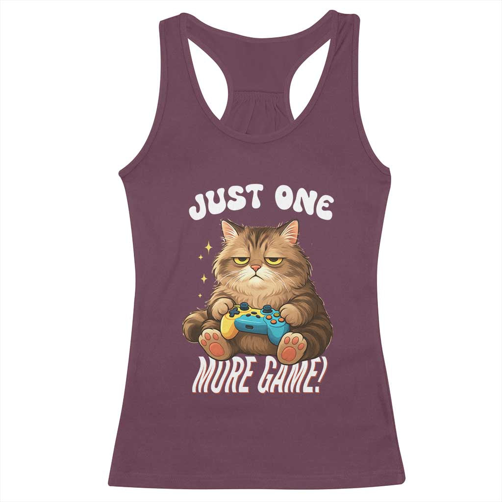 Just One More Game Racerback Tank Top Funny Lazy Cat Playing Video Game - Wonder Print Shop
