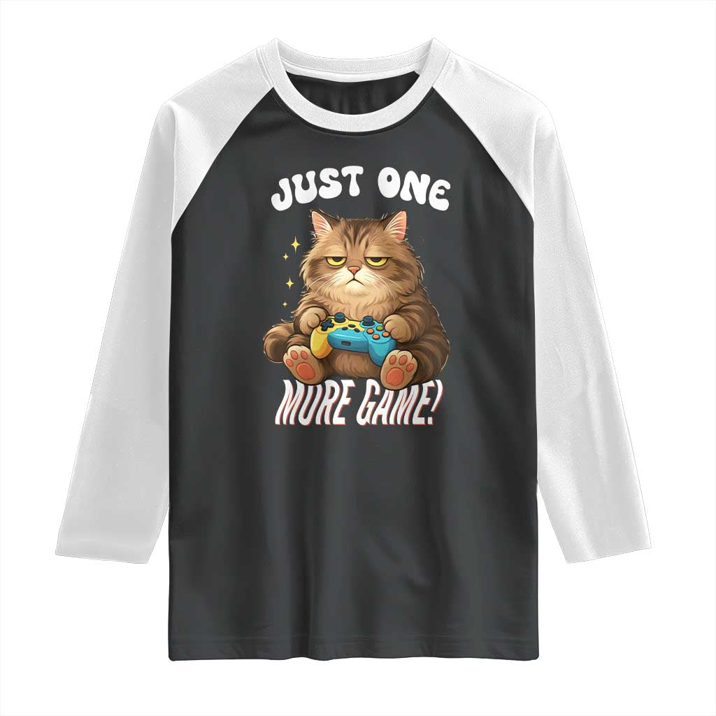 Just One More Game Raglan Shirt Funny Lazy Cat Playing Video Game - Wonder Print Shop