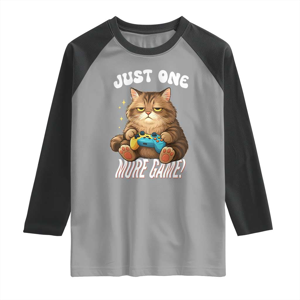 Just One More Game Raglan Shirt Funny Lazy Cat Playing Video Game - Wonder Print Shop
