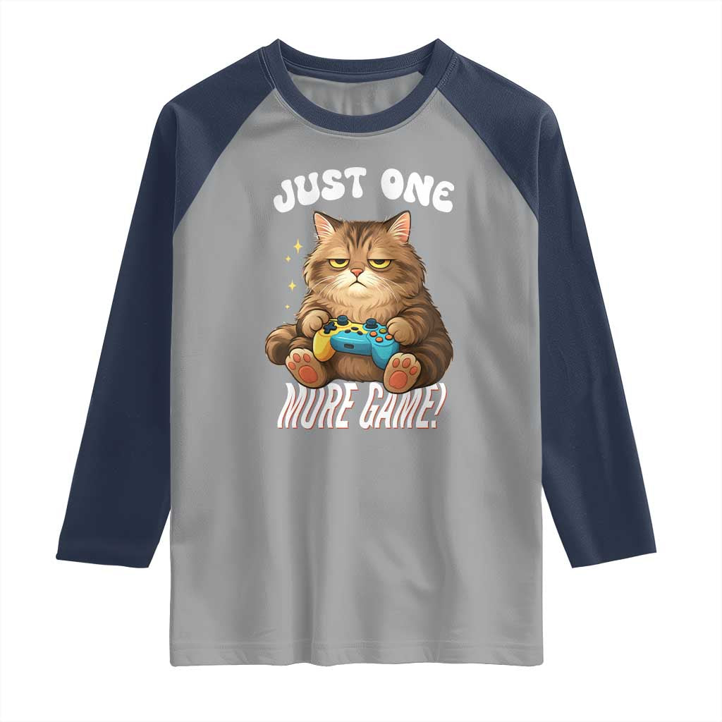 Just One More Game Raglan Shirt Funny Lazy Cat Playing Video Game - Wonder Print Shop