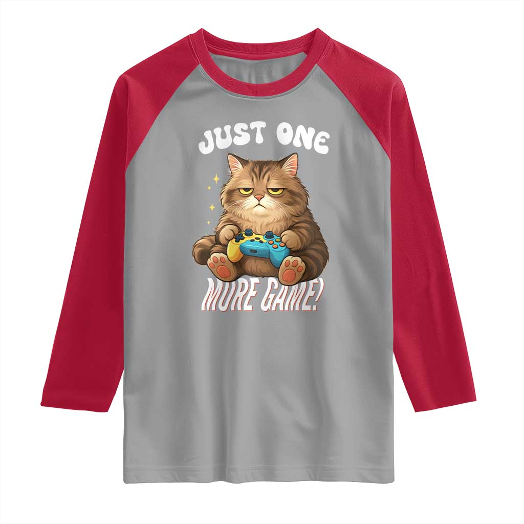 Just One More Game Raglan Shirt Funny Lazy Cat Playing Video Game - Wonder Print Shop