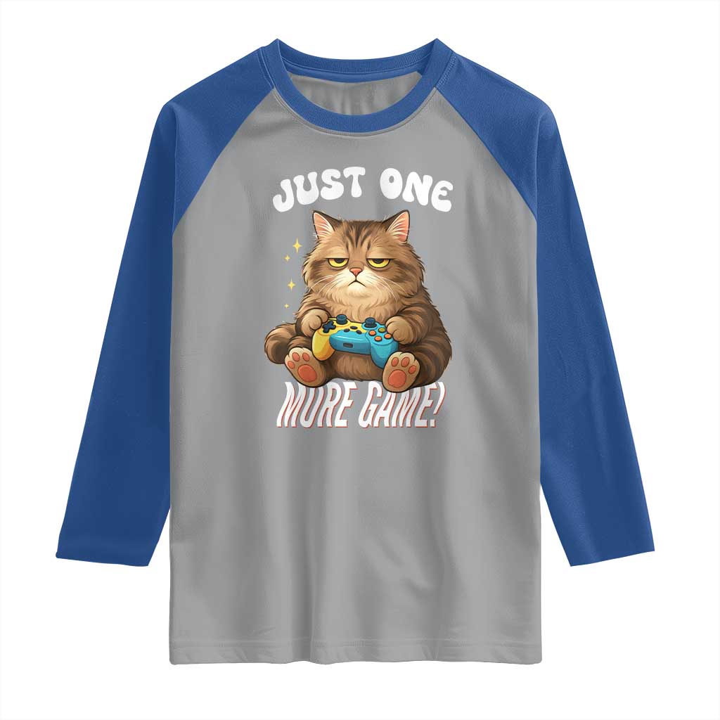 Just One More Game Raglan Shirt Funny Lazy Cat Playing Video Game - Wonder Print Shop