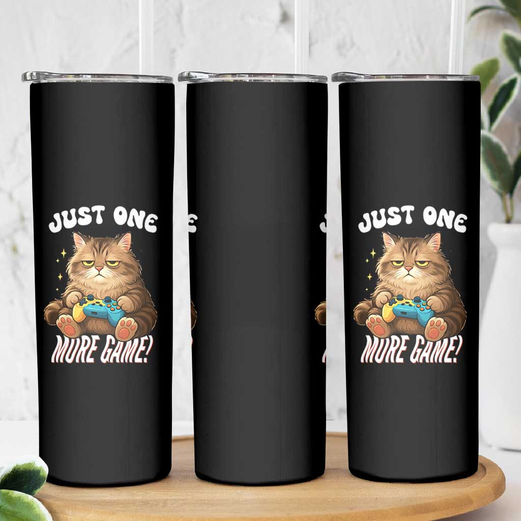 Just One More Game Skinny Tumbler Funny Lazy Cat Playing Video Game