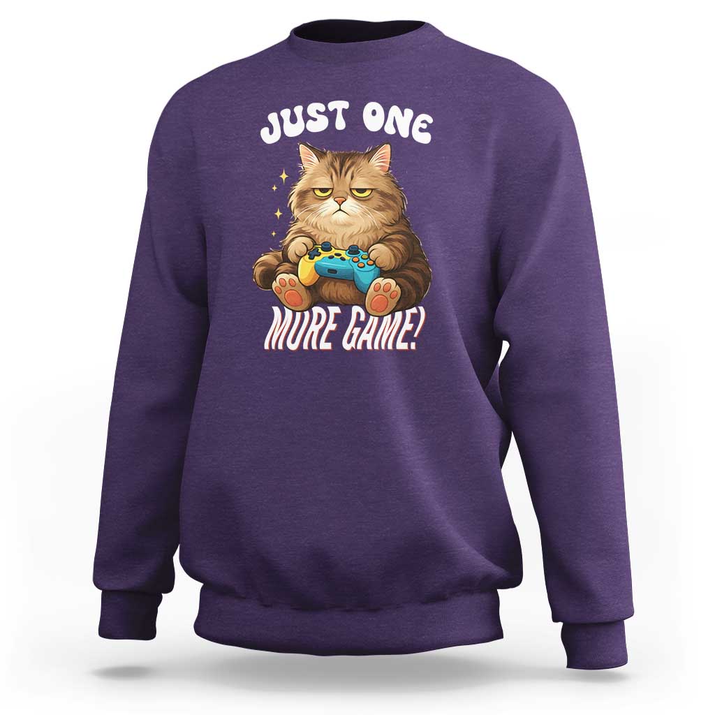 Just One More Game Sweatshirt Funny Lazy Cat Playing Video Game - Wonder Print Shop