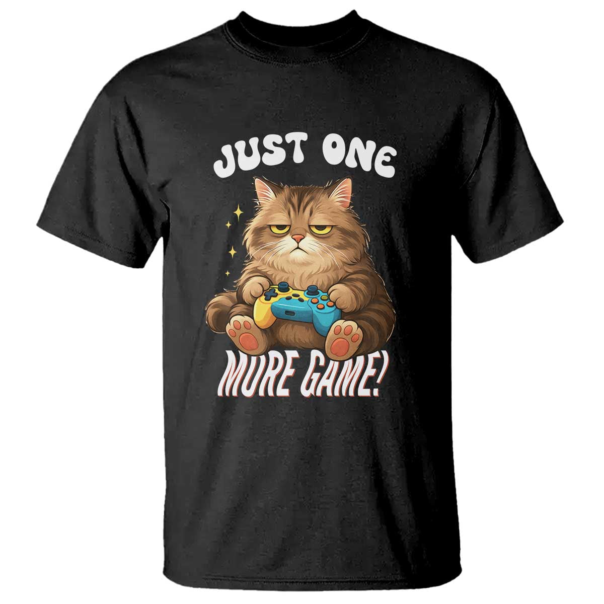 Just One More Game T Shirt Funny Lazy Cat Playing Video Game - Wonder Print Shop