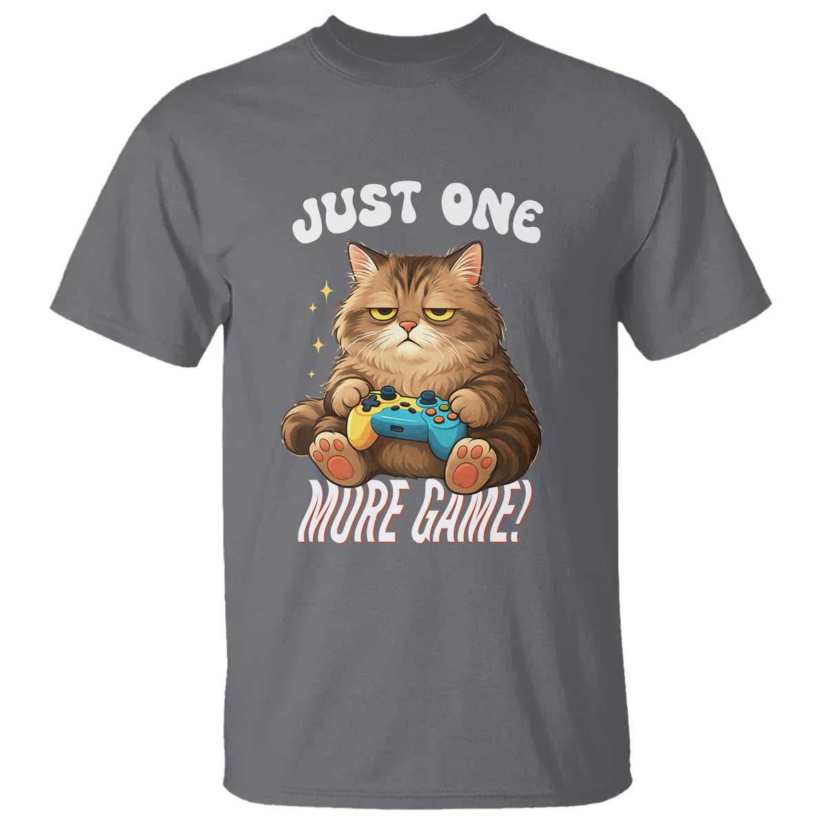 Just One More Game T Shirt Funny Lazy Cat Playing Video Game - Wonder Print Shop
