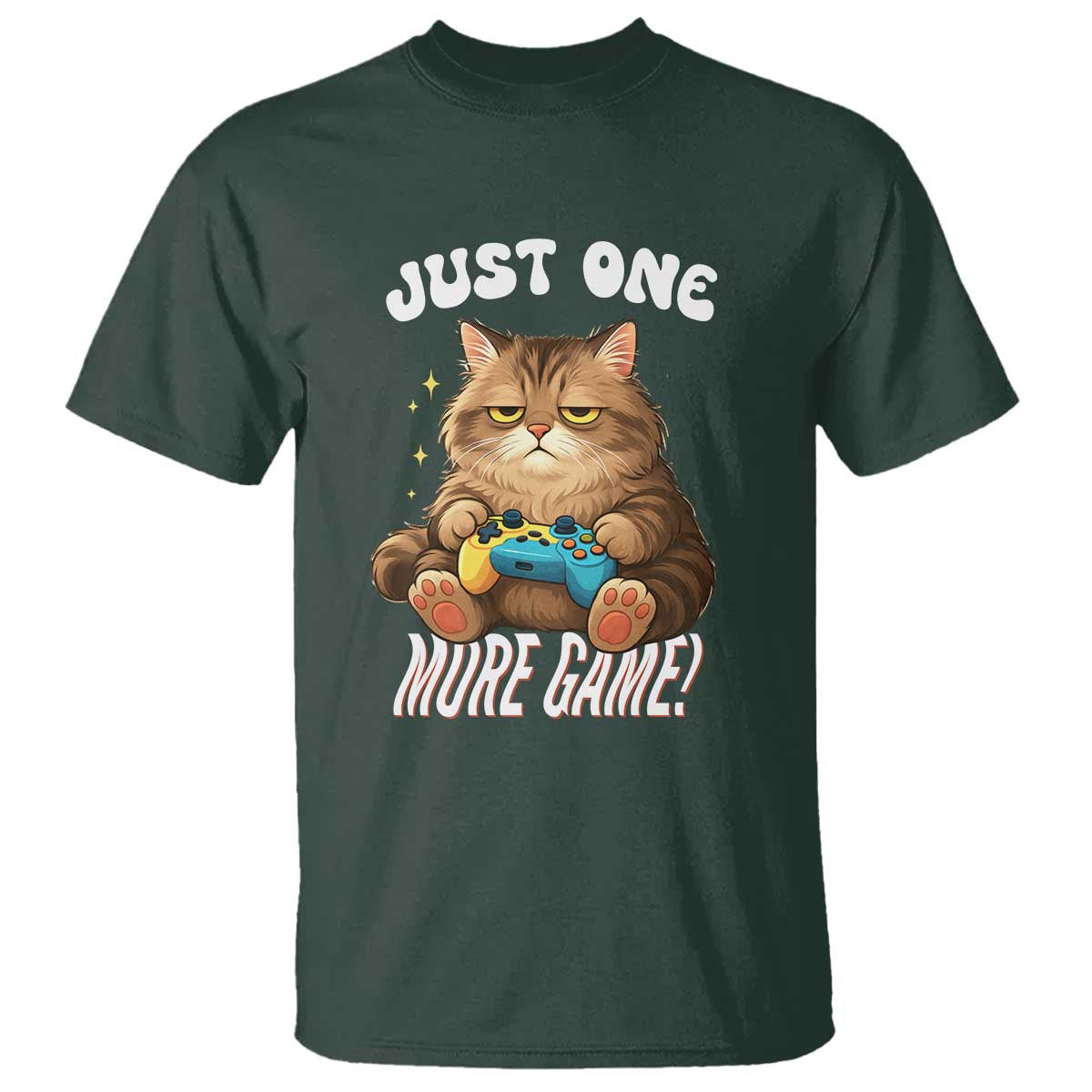 Just One More Game T Shirt Funny Lazy Cat Playing Video Game - Wonder Print Shop