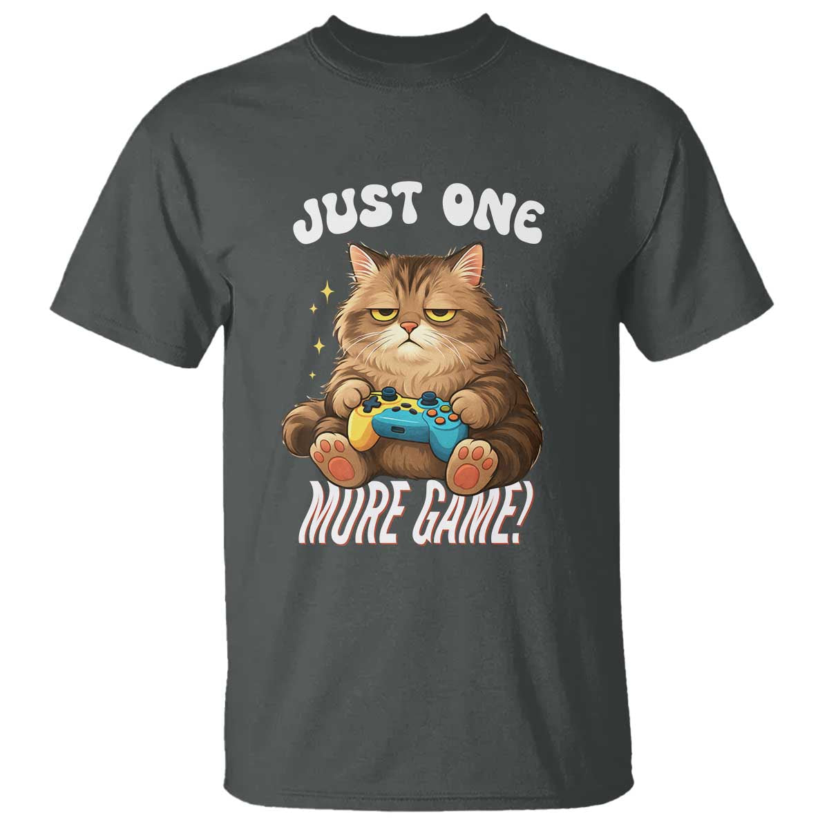 Just One More Game T Shirt Funny Lazy Cat Playing Video Game - Wonder Print Shop
