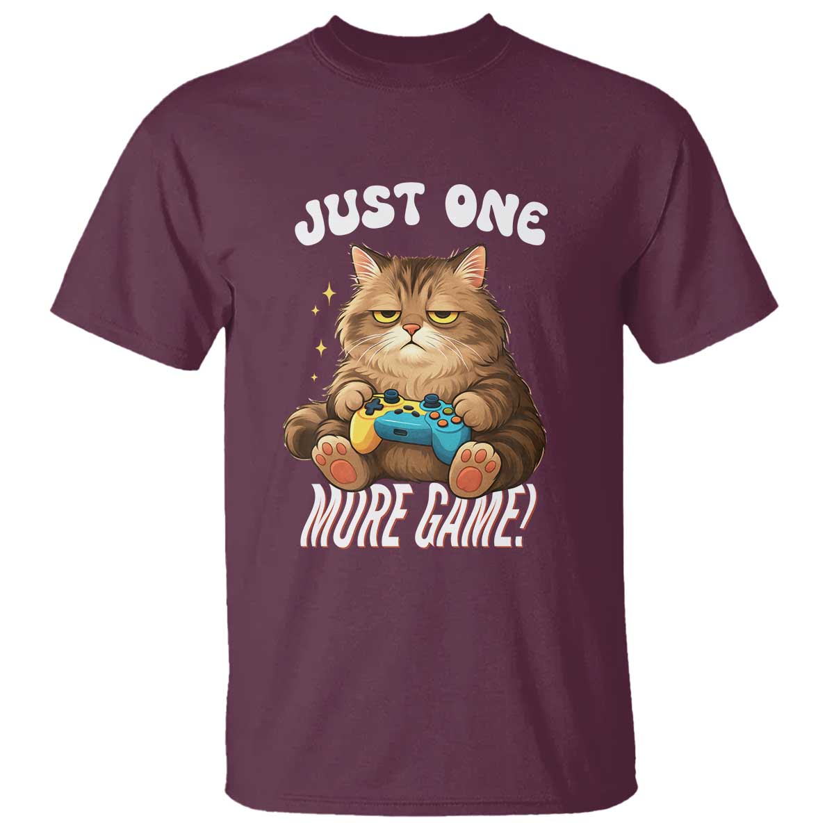 Just One More Game T Shirt Funny Lazy Cat Playing Video Game - Wonder Print Shop