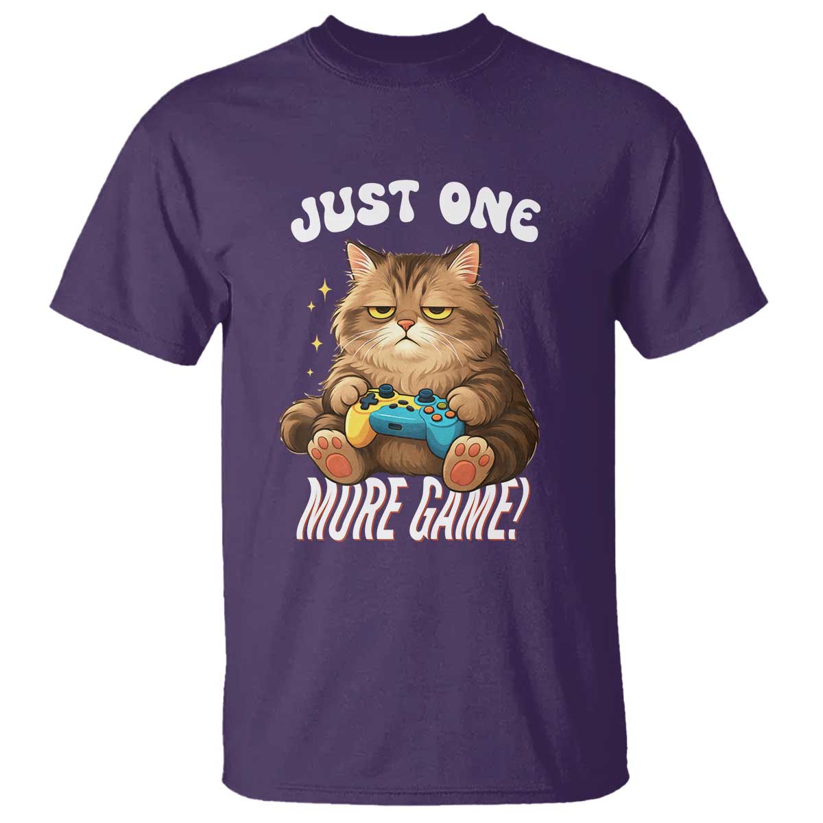 Just One More Game T Shirt Funny Lazy Cat Playing Video Game - Wonder Print Shop