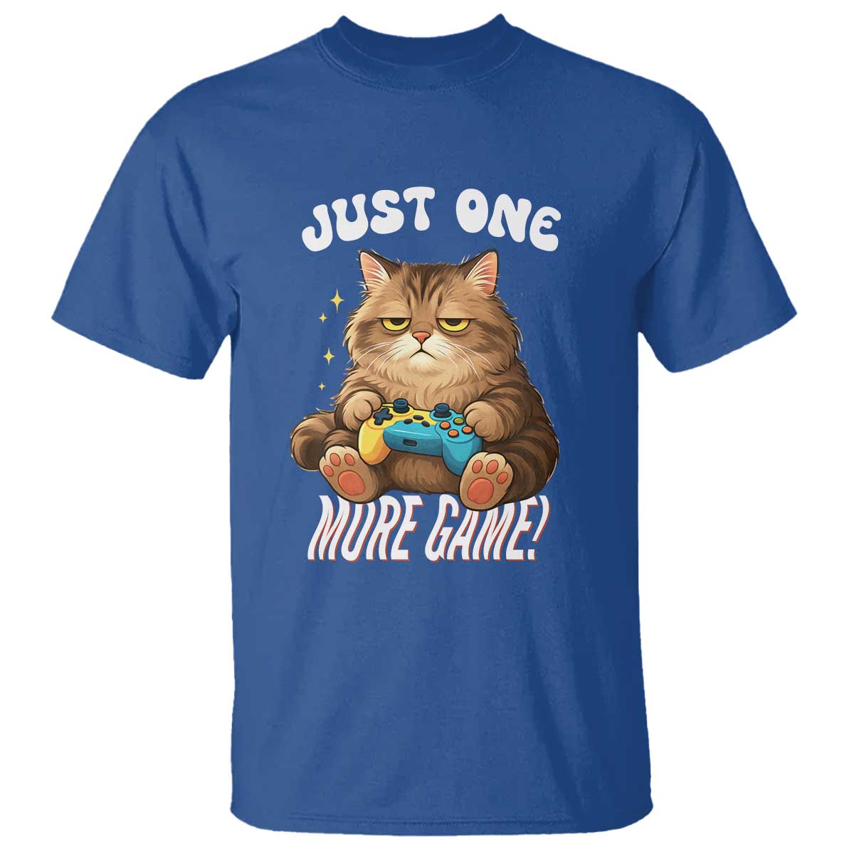 Just One More Game T Shirt Funny Lazy Cat Playing Video Game - Wonder Print Shop