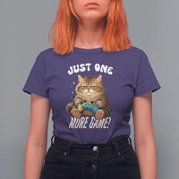 Just One More Game T Shirt For Women Funny Lazy Cat Playing Video Game - Wonder Print Shop