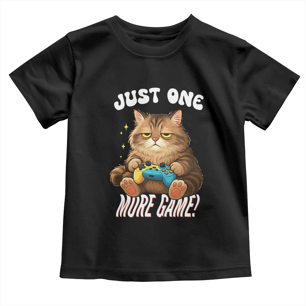 Just One More Game Toddler T Shirt Funny Lazy Cat Playing Video Game - Wonder Print Shop