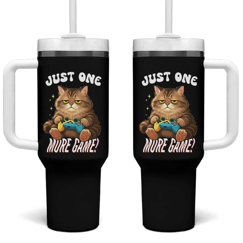 Just One More Game Tumbler With Handle Funny Lazy Cat Playing Video Game