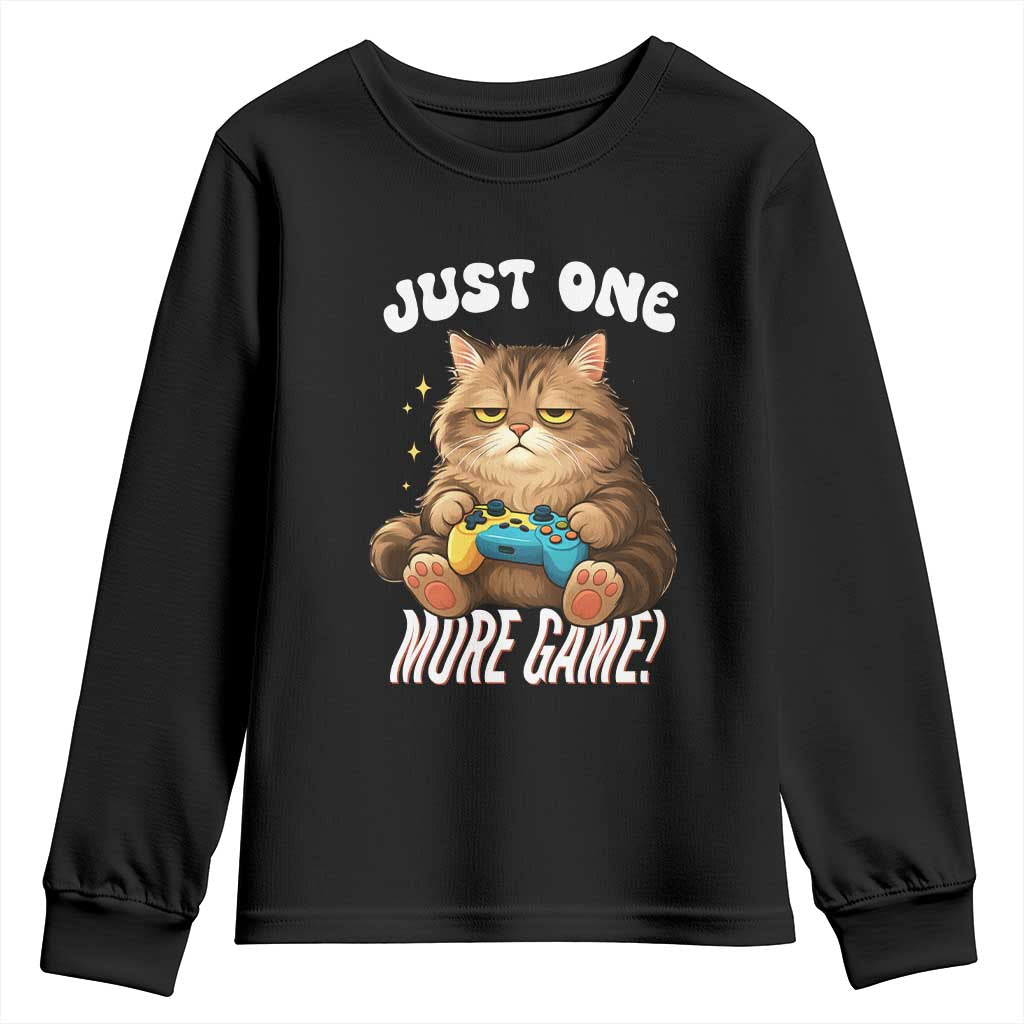 Just One More Game Youth Sweatshirt Funny Lazy Cat Playing Video Game - Wonder Print Shop