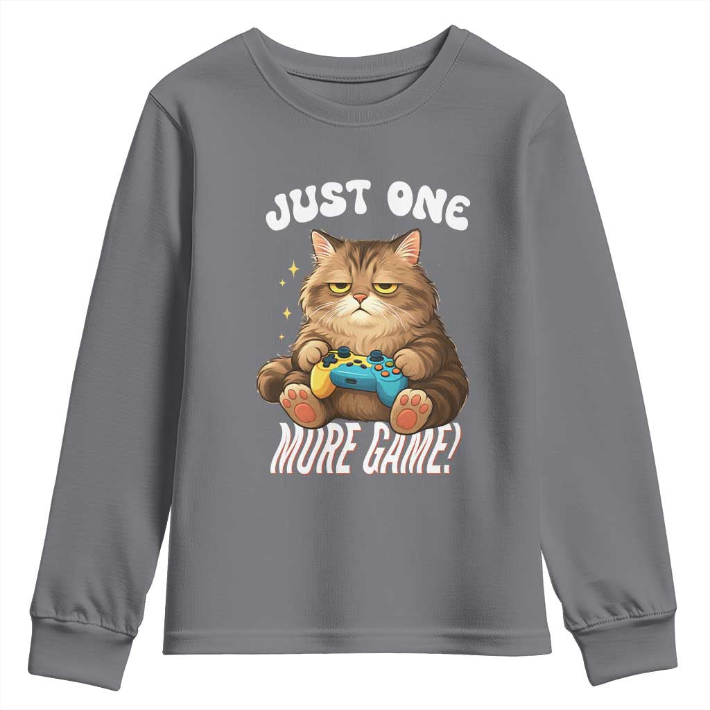 Just One More Game Youth Sweatshirt Funny Lazy Cat Playing Video Game - Wonder Print Shop
