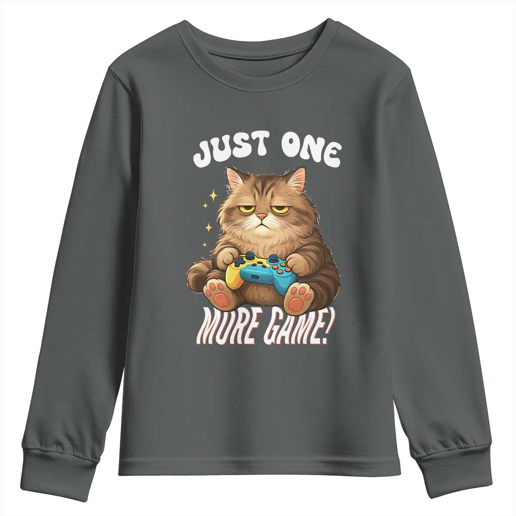 Just One More Game Youth Sweatshirt Funny Lazy Cat Playing Video Game - Wonder Print Shop