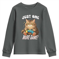 Just One More Game Youth Sweatshirt Funny Lazy Cat Playing Video Game - Wonder Print Shop