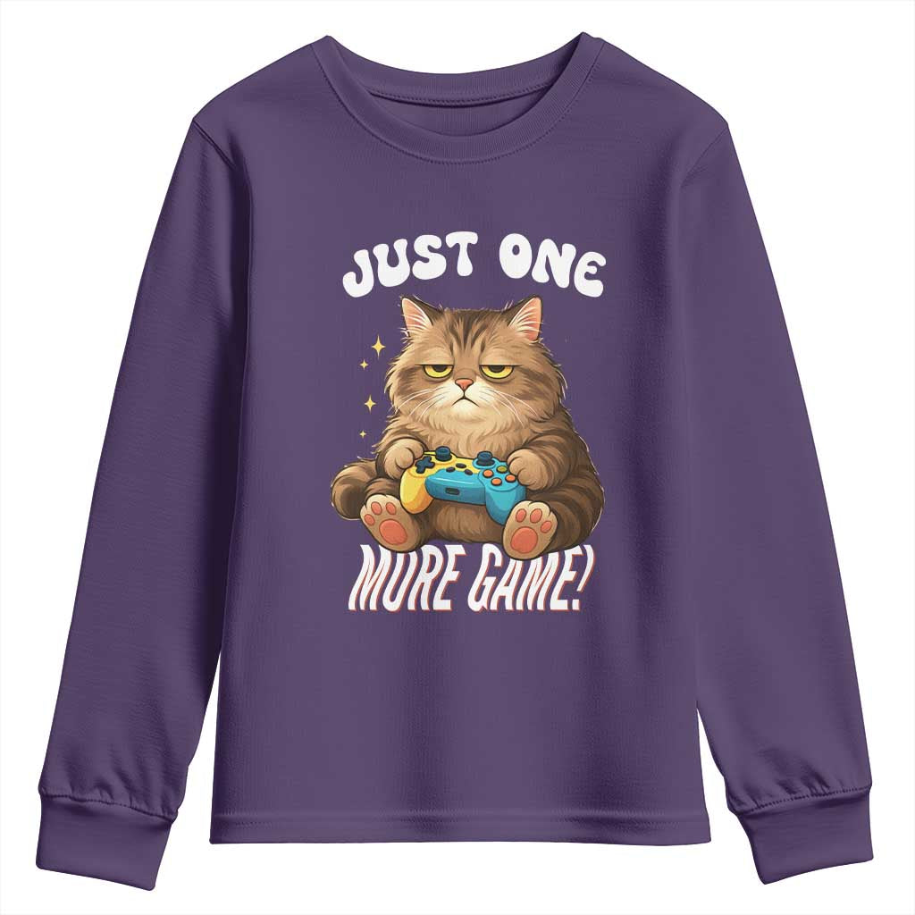 Just One More Game Youth Sweatshirt Funny Lazy Cat Playing Video Game - Wonder Print Shop