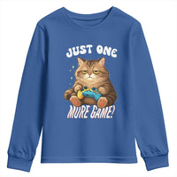 Just One More Game Youth Sweatshirt Funny Lazy Cat Playing Video Game - Wonder Print Shop