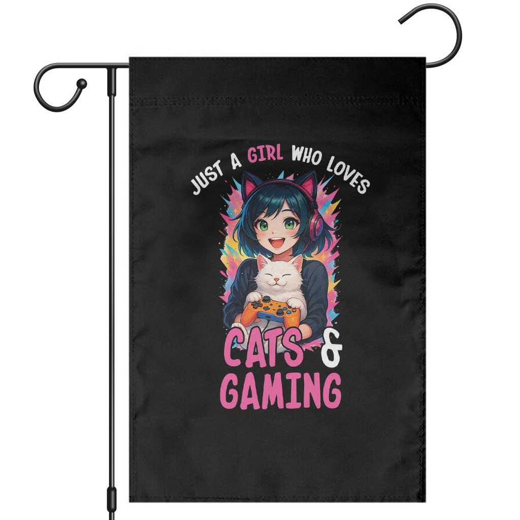 Just A Girl Who Loves Cats And Gaming Garden Flag Cute Gamer Gift - Wonder Print Shop