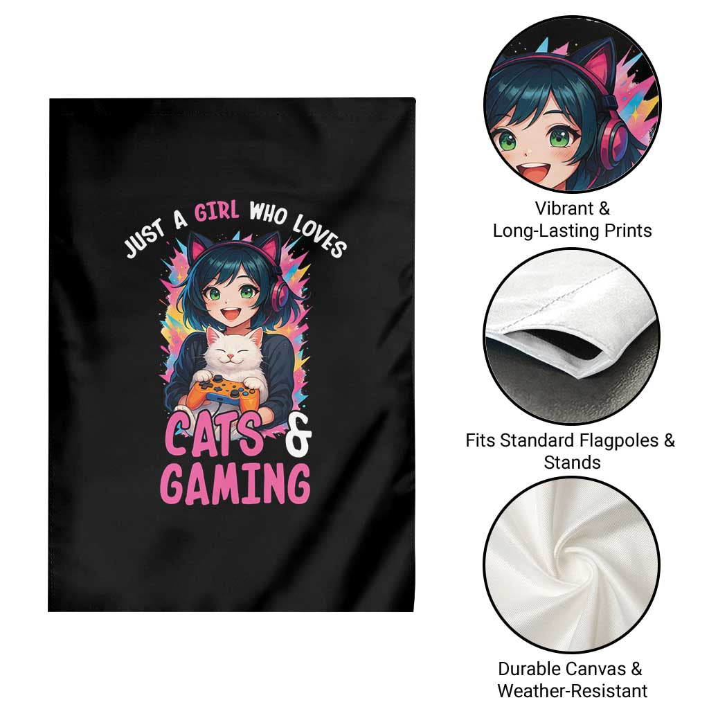 Just A Girl Who Loves Cats And Gaming Garden Flag Cute Gamer Gift - Wonder Print Shop