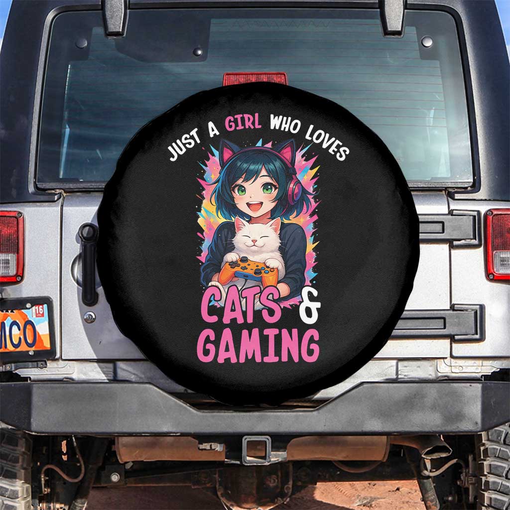Just A Girl Who Loves Cats And Gaming Spare Tire Cover Cute Gamer Gift - Wonder Print Shop