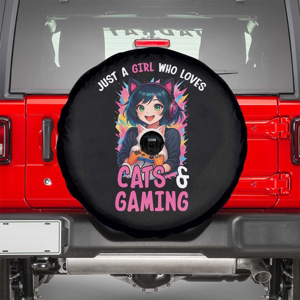 Just A Girl Who Loves Cats And Gaming Spare Tire Cover Cute Gamer Gift - Wonder Print Shop